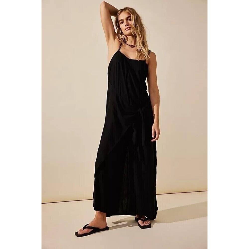 Free People Free-est Romantic Wrapped Jumpsuit Dress Black Wide-Leg S New 261232
